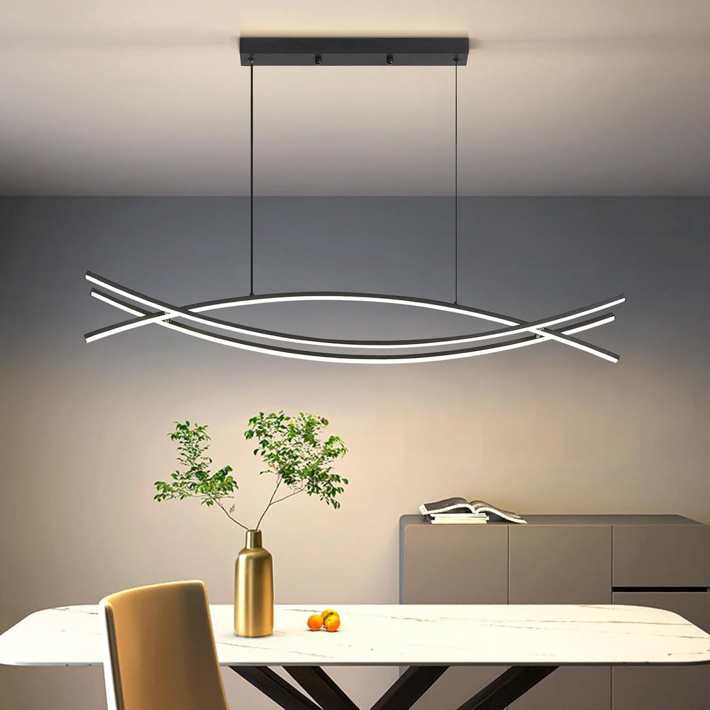 Modern Ceiling Chandelier Light, Acrylic Anti Flicker Pendant Lamp with Remote Control Dimmable 3 Color Mode & Brightness (Warm Cool Neutral Light) for Kitchen Bar Walnut - Grand Goldman