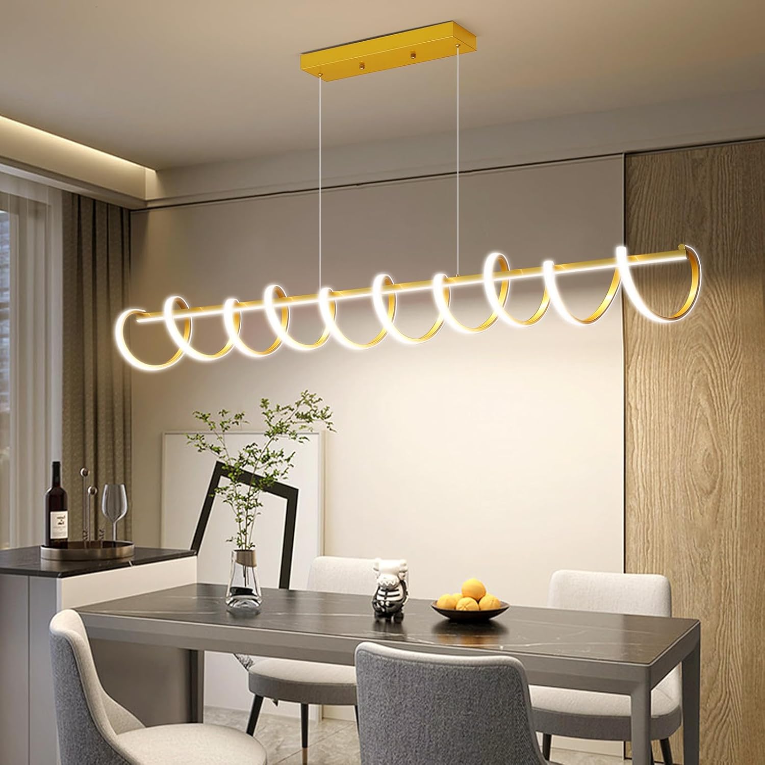 Modern Ceiling Chandelier Light, Acrylic Anti Flicker Pendant Lamp with Remote Control Dimmable 3 Color Mode & Brightness (Warm Cool Neutral Light) for Kitchen Bar Walnut - Grand Goldman
