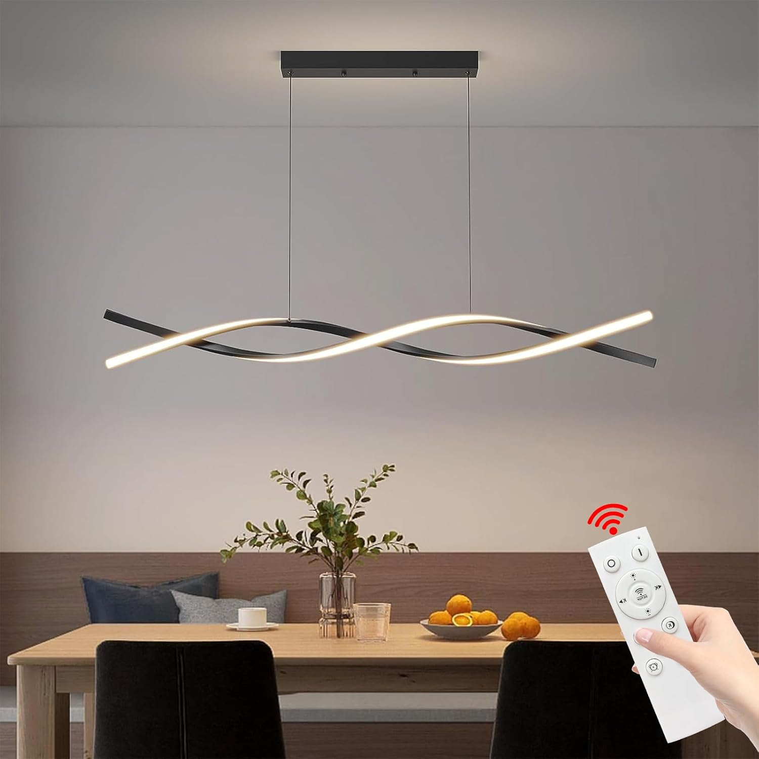 Modern Ceiling Chandelier Light, Acrylic Anti Flicker Pendant Lamp with Remote Control Dimmable 3 Color Mode & Brightness (Warm Cool Neutral Light) for Kitchen Bar Walnut - Grand Goldman