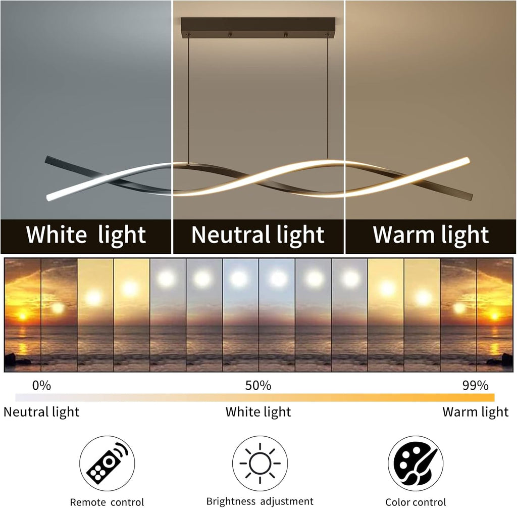 Modern Ceiling Chandelier Light, Acrylic Anti Flicker Pendant Lamp with Remote Control Dimmable 3 Color Mode & Brightness (Warm Cool Neutral Light) for Kitchen Bar Walnut - Grand Goldman