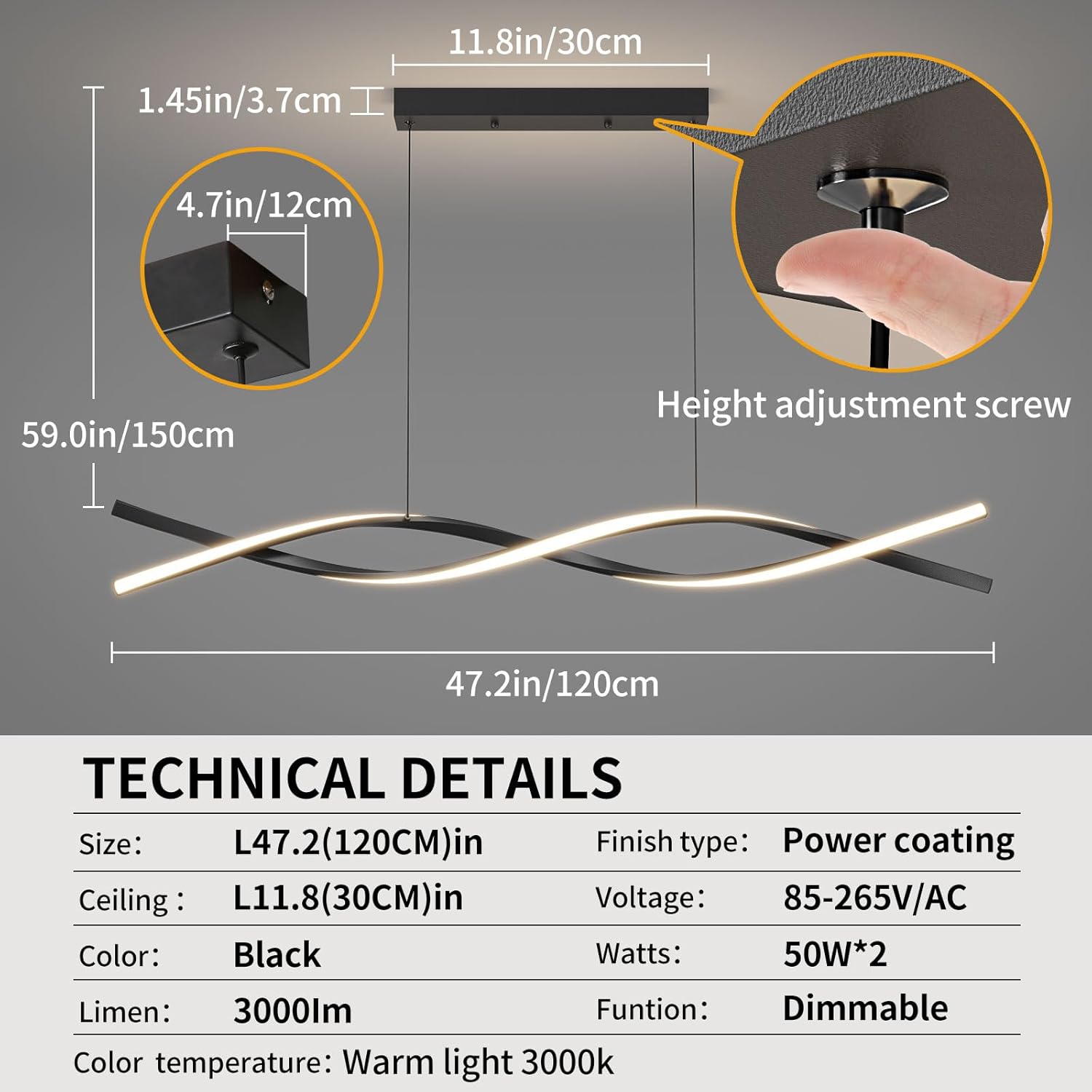 Modern Ceiling Chandelier Light, Acrylic Anti Flicker Pendant Lamp with Remote Control Dimmable 3 Color Mode & Brightness (Warm Cool Neutral Light) for Kitchen Bar Walnut - Grand Goldman