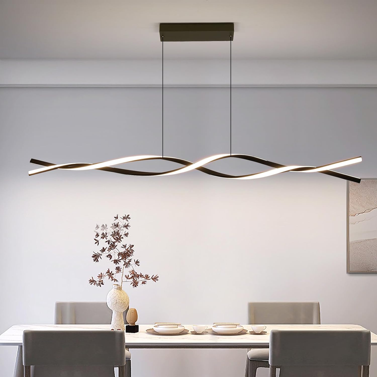 Modern Ceiling Chandelier Light, Acrylic Anti Flicker Pendant Lamp with Remote Control Dimmable 3 Color Mode & Brightness (Warm Cool Neutral Light) for Kitchen Bar Walnut - Grand Goldman