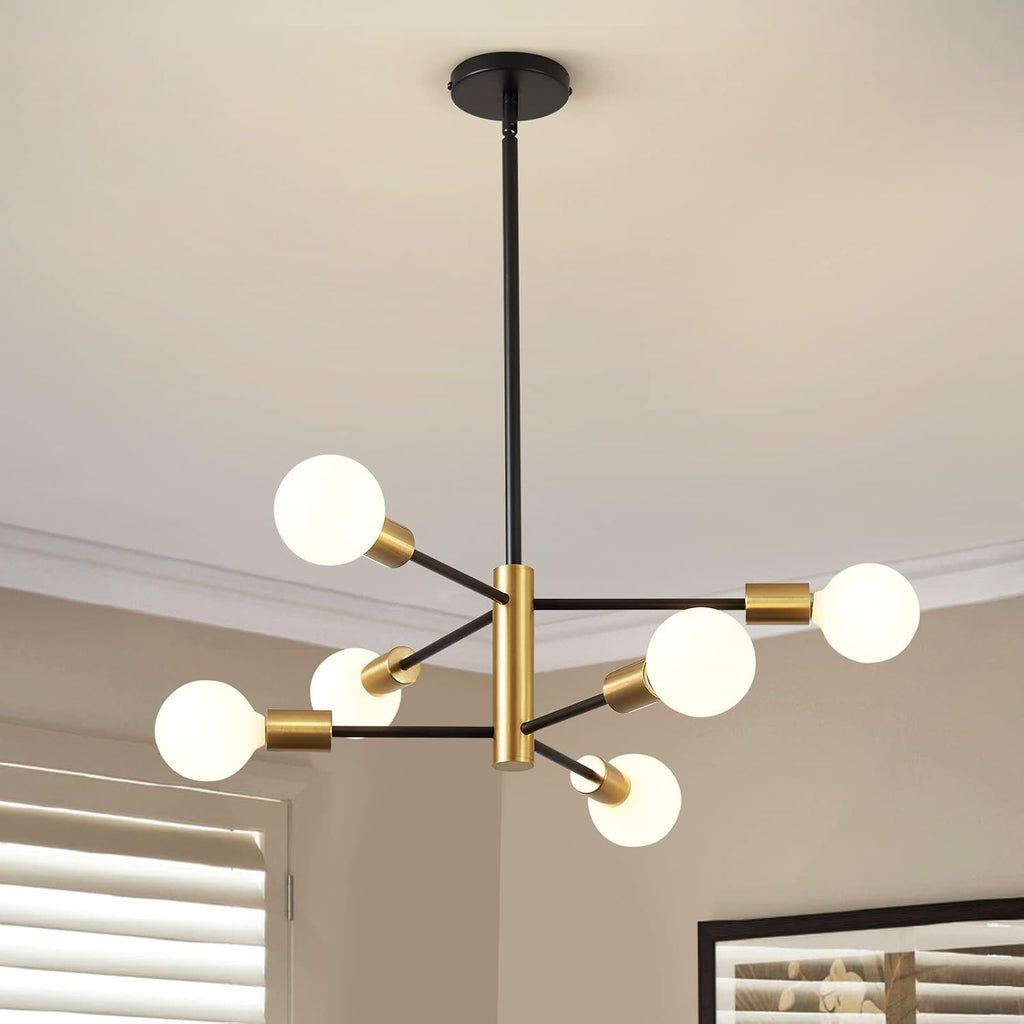 Modern Chandelier Ceiling Light Fixture Sputnik Chandeliers Gold and Black Farmhouse Chandelier Over Table 12-Light Height Adjustable Chandeliers for Dining Room, Living Room,Kitchen Island - Grand Goldman