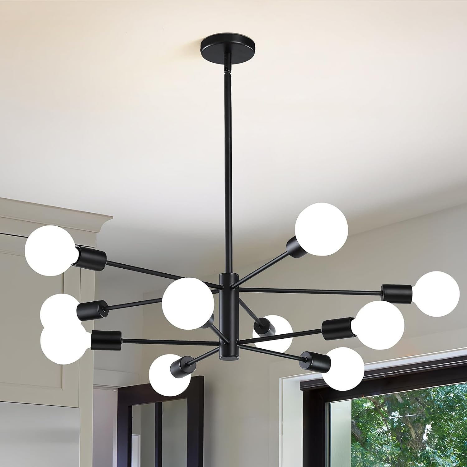 Modern Chandelier Ceiling Light Fixture Sputnik Chandeliers Gold and Black Farmhouse Chandelier Over Table 12-Light Height Adjustable Chandeliers for Dining Room, Living Room,Kitchen Island - Grand Goldman