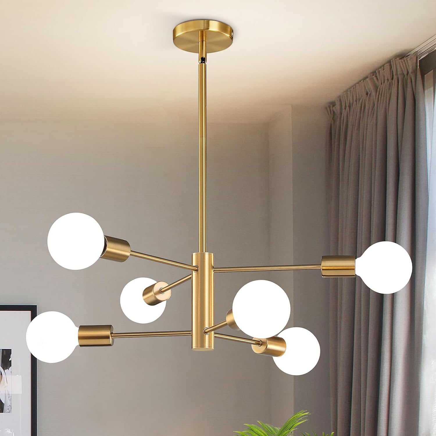 Modern Chandelier Ceiling Light Fixture Sputnik Chandeliers Gold and Black Farmhouse Chandelier Over Table 12-Light Height Adjustable Chandeliers for Dining Room, Living Room,Kitchen Island - Grand Goldman