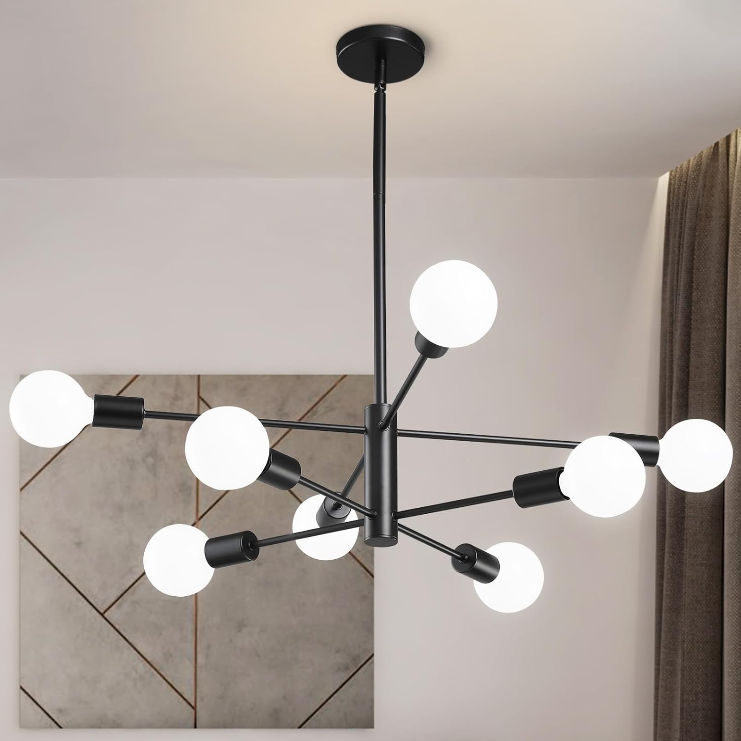 Modern Chandelier Ceiling Light Fixture Sputnik Chandeliers Gold and Black Farmhouse Chandelier Over Table 12-Light Height Adjustable Chandeliers for Dining Room, Living Room,Kitchen Island - Grand Goldman