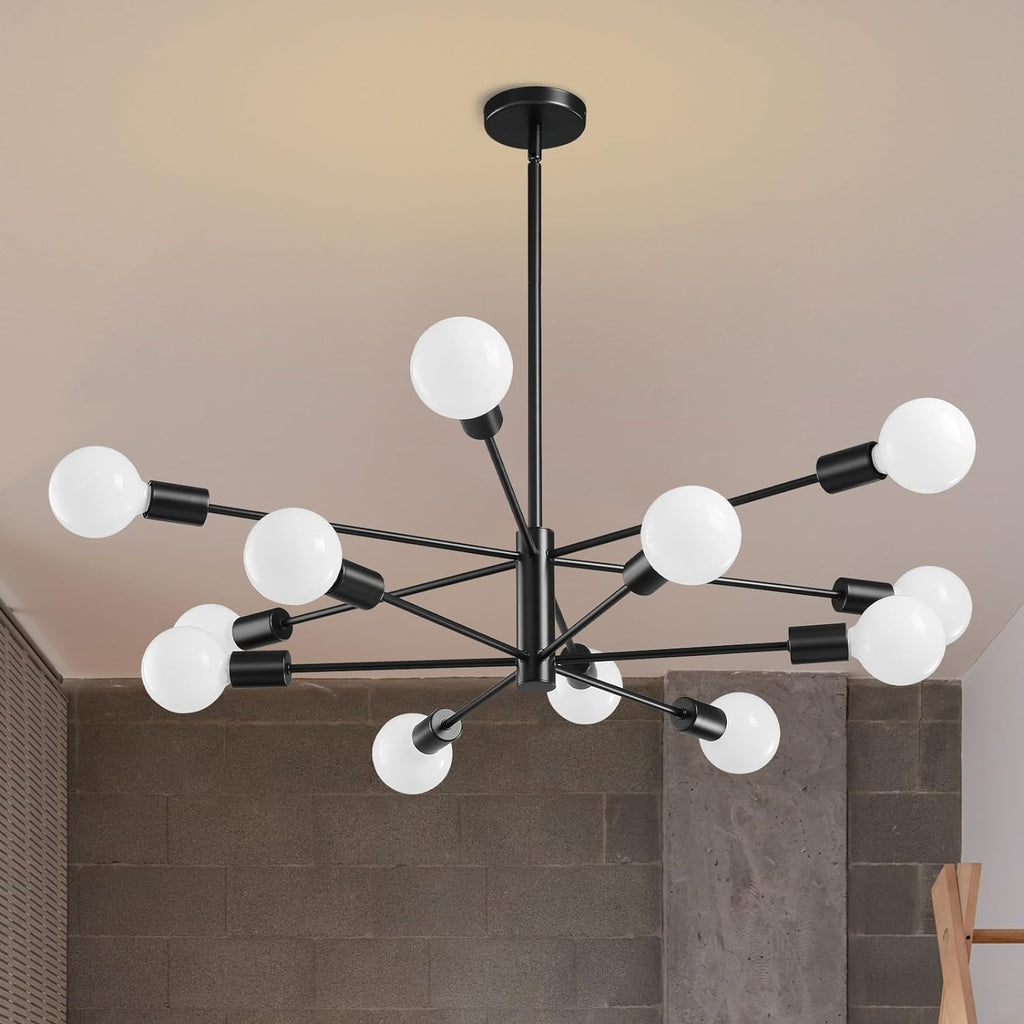 Modern Chandelier Ceiling Light Fixture Sputnik Chandeliers Gold and Black Farmhouse Chandelier Over Table 12-Light Height Adjustable Chandeliers for Dining Room, Living Room,Kitchen Island - Grand Goldman