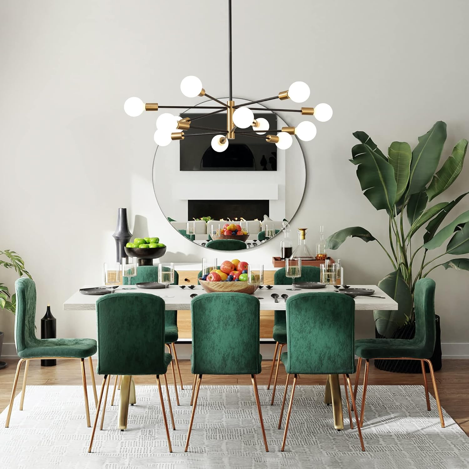 Modern Chandelier Ceiling Light Fixture Sputnik Chandeliers Gold and Black Farmhouse Chandelier Over Table 12-Light Height Adjustable Chandeliers for Dining Room, Living Room,Kitchen Island - Grand Goldman