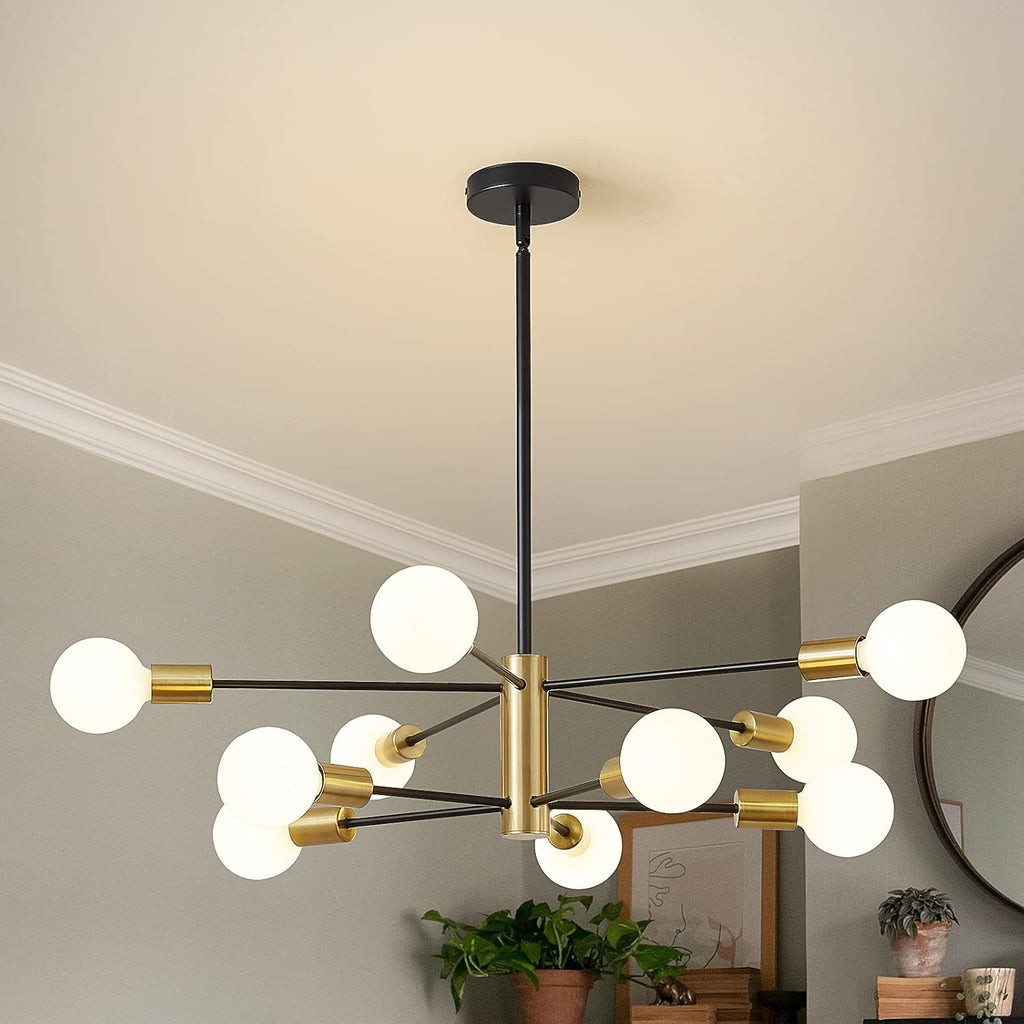 Modern Chandelier Ceiling Light Fixture Sputnik Chandeliers Gold and Black Farmhouse Chandelier Over Table 12-Light Height Adjustable Chandeliers for Dining Room, Living Room,Kitchen Island - Grand Goldman