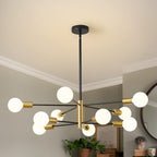 Modern Chandelier Ceiling Light Fixture Sputnik Chandeliers Gold and Black Farmhouse Chandelier Over Table 12-Light Height Adjustable Chandeliers for Dining Room, Living Room,Kitchen Island - Grand Goldman
