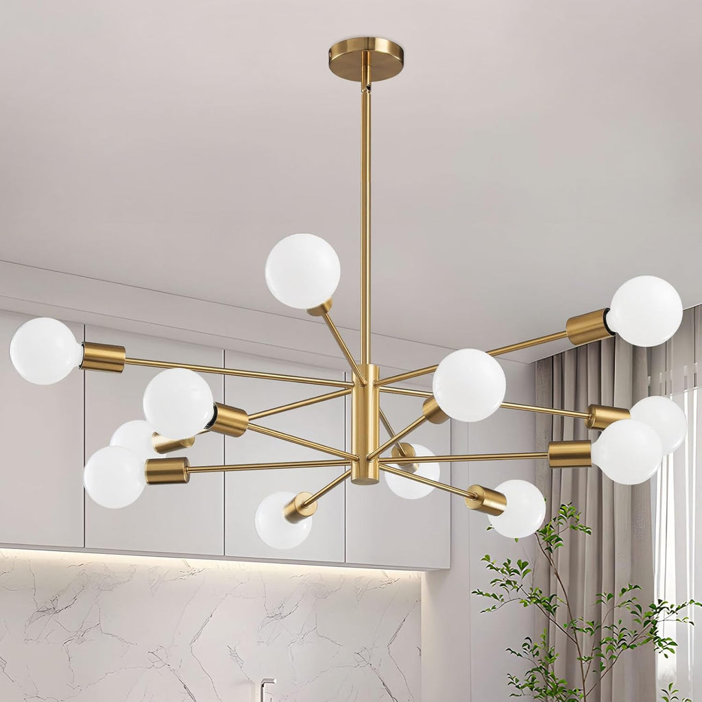 Modern Chandelier Ceiling Light Fixture Sputnik Chandeliers Gold and Black Farmhouse Chandelier Over Table 12-Light Height Adjustable Chandeliers for Dining Room, Living Room,Kitchen Island - Grand Goldman