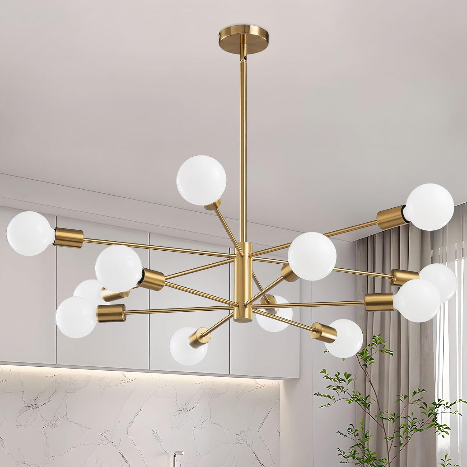 Modern Chandelier Ceiling Light Fixture Sputnik Chandeliers Gold and Black Farmhouse Chandelier Over Table 12-Light Height Adjustable Chandeliers for Dining Room, Living Room,Kitchen Island - Grand Goldman