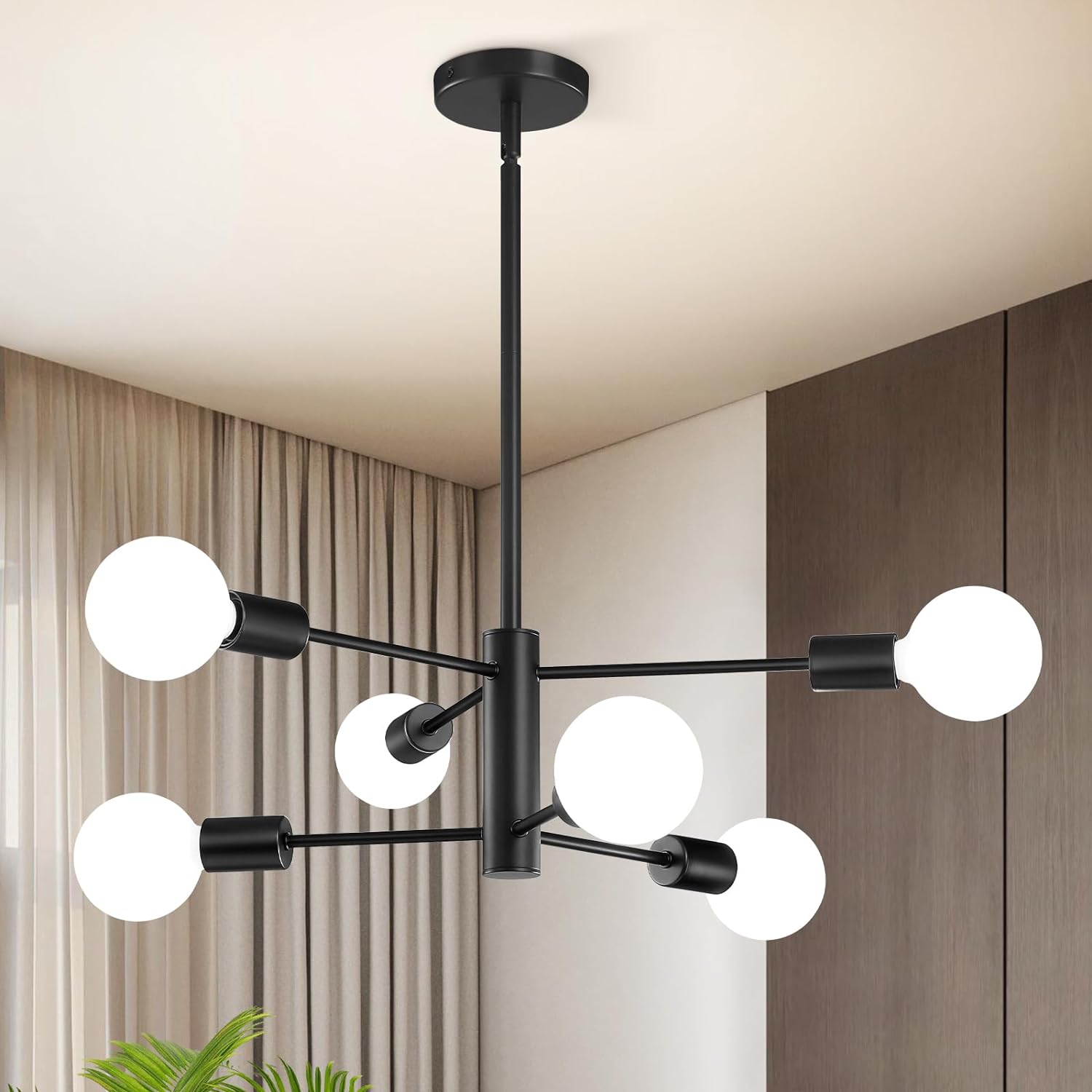 Modern Chandelier Ceiling Light Fixture Sputnik Chandeliers Gold and Black Farmhouse Chandelier Over Table 12-Light Height Adjustable Chandeliers for Dining Room, Living Room,Kitchen Island - Grand Goldman