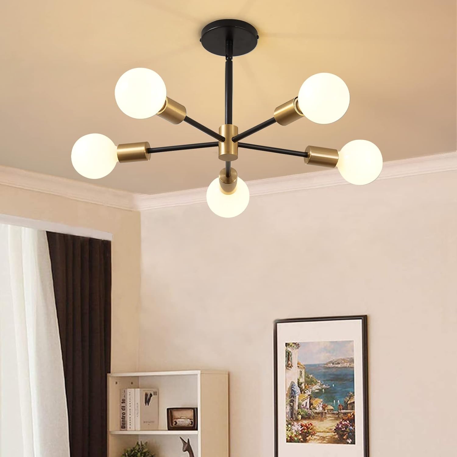 Modern Chandelier Ceiling Light Fixture Sputnik Chandeliers Gold and Black Farmhouse Chandelier Over Table 12-Light Height Adjustable Chandeliers for Dining Room, Living Room,Kitchen Island - Grand Goldman
