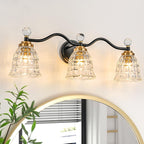Modern Crystal Bathroom Vanity Light 3-Light Brass Wall Light Fixtures Over Mirror Black and Gold Vanity Lighting for Bathroom Square Shade Brass Wall Sconce - Grand Goldman