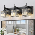 Modern Crystal Bathroom Vanity Light 3-Light Brass Wall Light Fixtures Over Mirror Black and Gold Vanity Lighting for Bathroom Square Shade Brass Wall Sconce - Grand Goldman