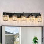 Modern Crystal Bathroom Vanity Light 3-Light Brass Wall Light Fixtures Over Mirror Black and Gold Vanity Lighting for Bathroom Square Shade Brass Wall Sconce - Grand Goldman
