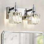 Modern Crystal Bathroom Vanity Light 3-Light Brass Wall Light Fixtures Over Mirror Black and Gold Vanity Lighting for Bathroom Square Shade Brass Wall Sconce - Grand Goldman
