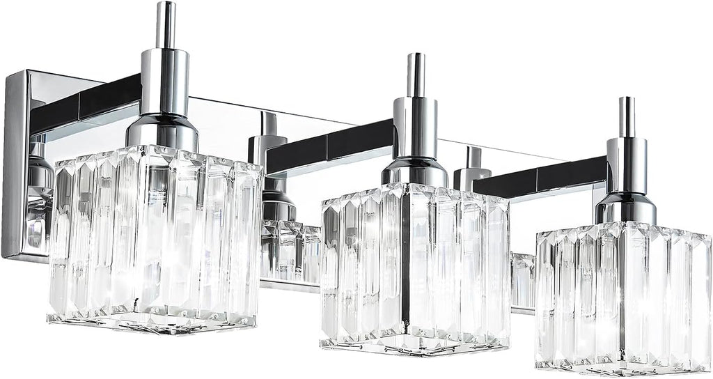 Modern Crystal Bathroom Vanity Light 3-Light Brass Wall Light Fixtures Over Mirror Black and Gold Vanity Lighting for Bathroom Square Shade Brass Wall Sconce - Grand Goldman