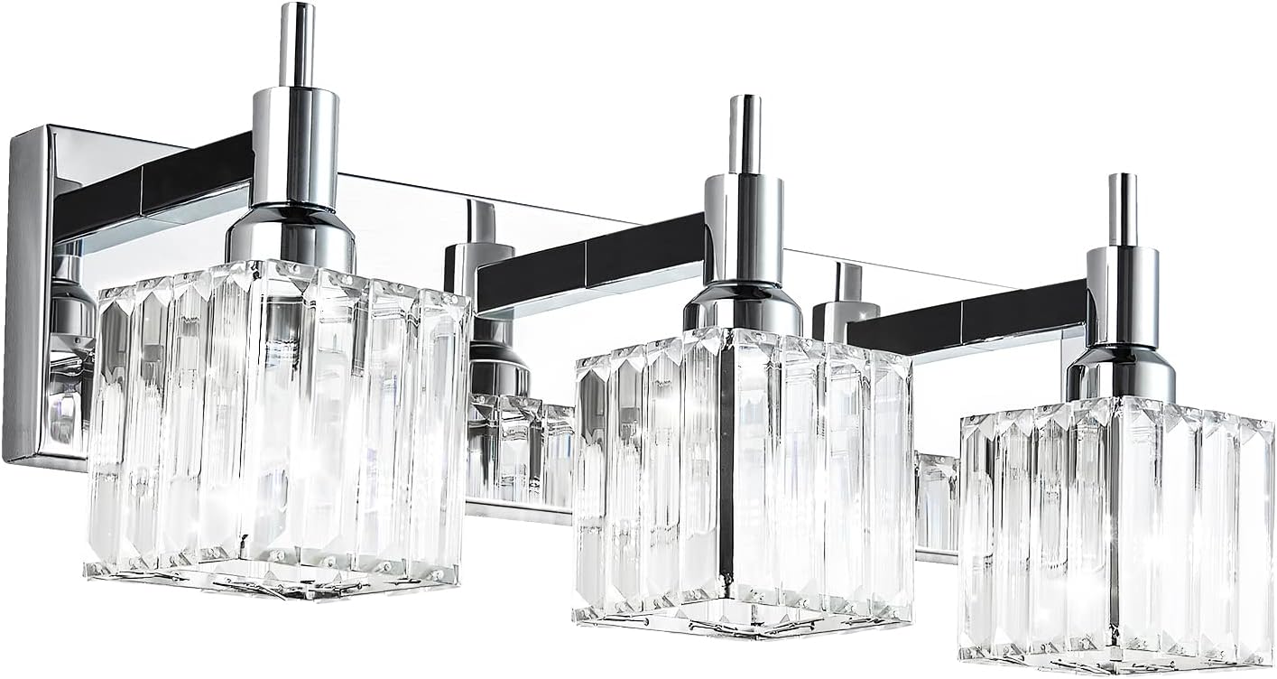 Modern Crystal Bathroom Vanity Light 3-Light Brass Wall Light Fixtures Over Mirror Black and Gold Vanity Lighting for Bathroom Square Shade Brass Wall Sconce - Grand Goldman