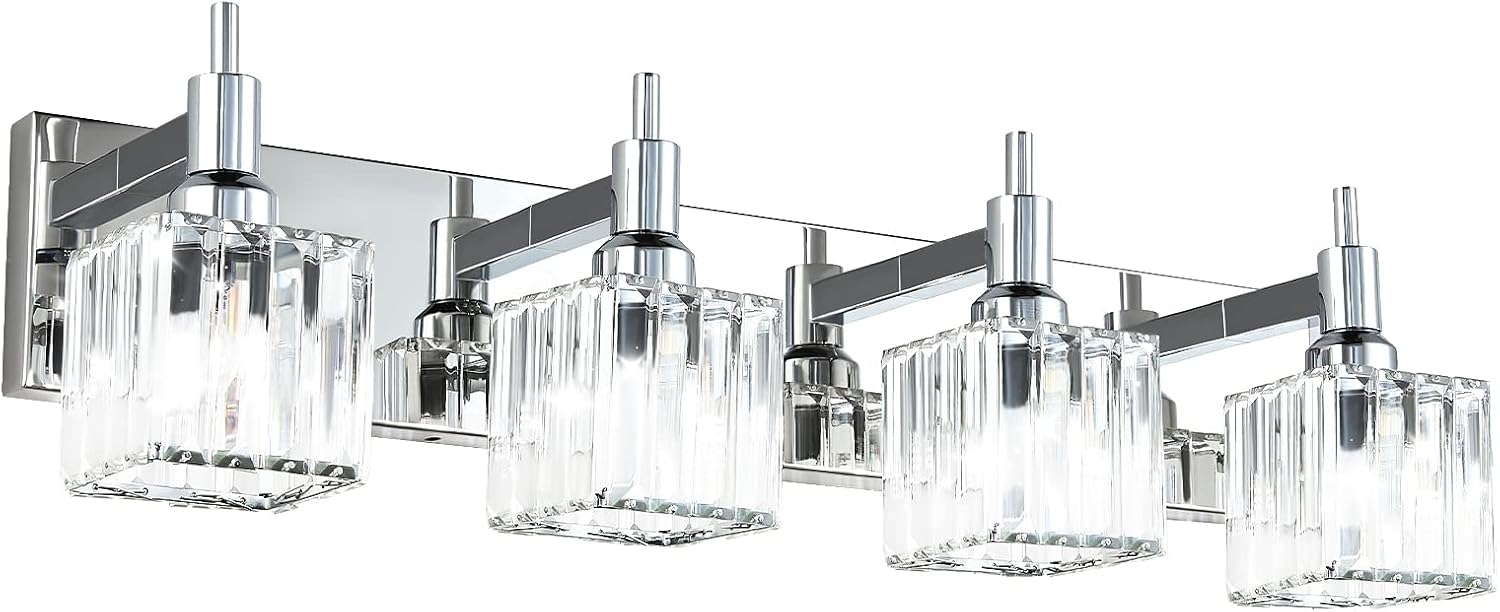 Modern Crystal Bathroom Vanity Light 3-Light Brass Wall Light Fixtures Over Mirror Black and Gold Vanity Lighting for Bathroom Square Shade Brass Wall Sconce - Grand Goldman