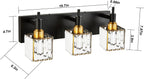 Modern Crystal Bathroom Vanity Light 3-Light Brass Wall Light Fixtures Over Mirror Black and Gold Vanity Lighting for Bathroom Square Shade Brass Wall Sconce - Grand Goldman