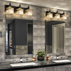 Modern Crystal Bathroom Vanity Light 3-Light Brass Wall Light Fixtures Over Mirror Black and Gold Vanity Lighting for Bathroom Square Shade Brass Wall Sconce - Grand Goldman