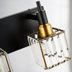 Modern Crystal Bathroom Vanity Light 3-Light Brass Wall Light Fixtures Over Mirror Black and Gold Vanity Lighting for Bathroom Square Shade Brass Wall Sconce - Grand Goldman