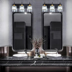 Modern Crystal Bathroom Vanity Light 3-Light Brass Wall Light Fixtures Over Mirror Black and Gold Vanity Lighting for Bathroom Square Shade Brass Wall Sconce - Grand Goldman