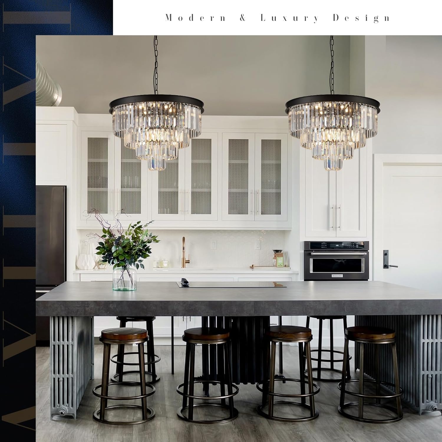 Modern Crystal Chandeliers 24" Round Top K9 Crystals Chandelier Adjustable Ceiling Light Fixture 4-Tier K9 Crystal Pendant Lamp 12-Light for Dinning Room Living Room Foyer - Grand Goldman