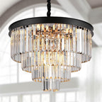 Modern Crystal Chandeliers 24" Round Top K9 Crystals Chandelier Adjustable Ceiling Light Fixture 4-Tier K9 Crystal Pendant Lamp 12-Light for Dinning Room Living Room Foyer - Grand Goldman