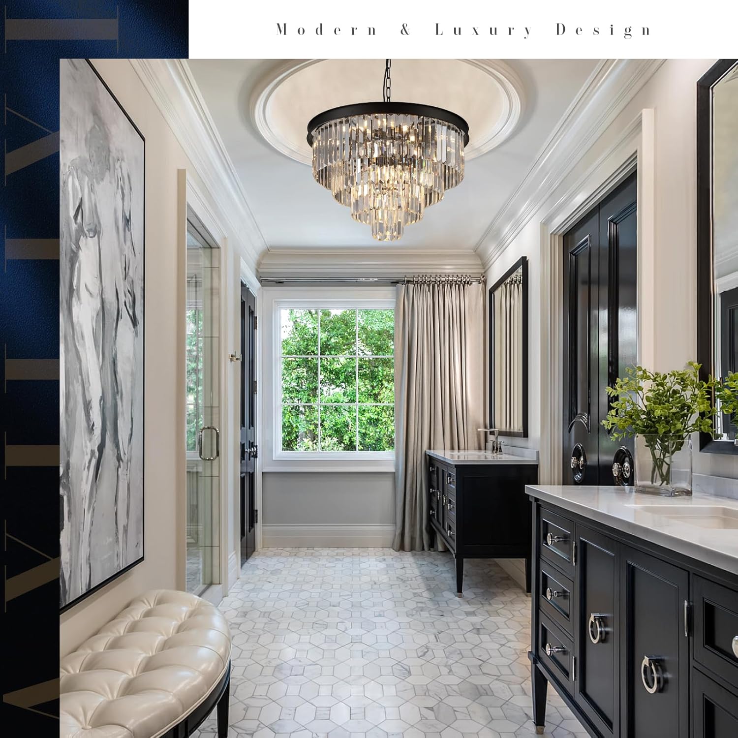 Modern Crystal Chandeliers 24" Round Top K9 Crystals Chandelier Adjustable Ceiling Light Fixture 4-Tier K9 Crystal Pendant Lamp 12-Light for Dinning Room Living Room Foyer - Grand Goldman