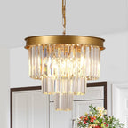 Modern Crystal Chandeliers 24" Round Top K9 Crystals Chandelier Adjustable Ceiling Light Fixture 4-Tier K9 Crystal Pendant Lamp 12-Light for Dinning Room Living Room Foyer - Grand Goldman