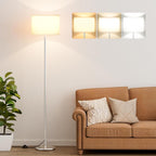 Modern Floor Lamp Simple Design with White Shade, Foot Pedal Switch, 60" Small Tall Lamps for Living Room Bedroom Office Dining Room Kitchen, Black Pole Lamp(Without Bulb) - Grand Goldman