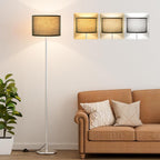 Modern Floor Lamp Simple Design with White Shade, Foot Pedal Switch, 60" Small Tall Lamps for Living Room Bedroom Office Dining Room Kitchen, Black Pole Lamp(Without Bulb) - Grand Goldman