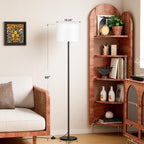 Modern Floor Lamp Simple Design with White Shade, Foot Pedal Switch, 60" Small Tall Lamps for Living Room Bedroom Office Dining Room Kitchen, Black Pole Lamp(Without Bulb) - Grand Goldman