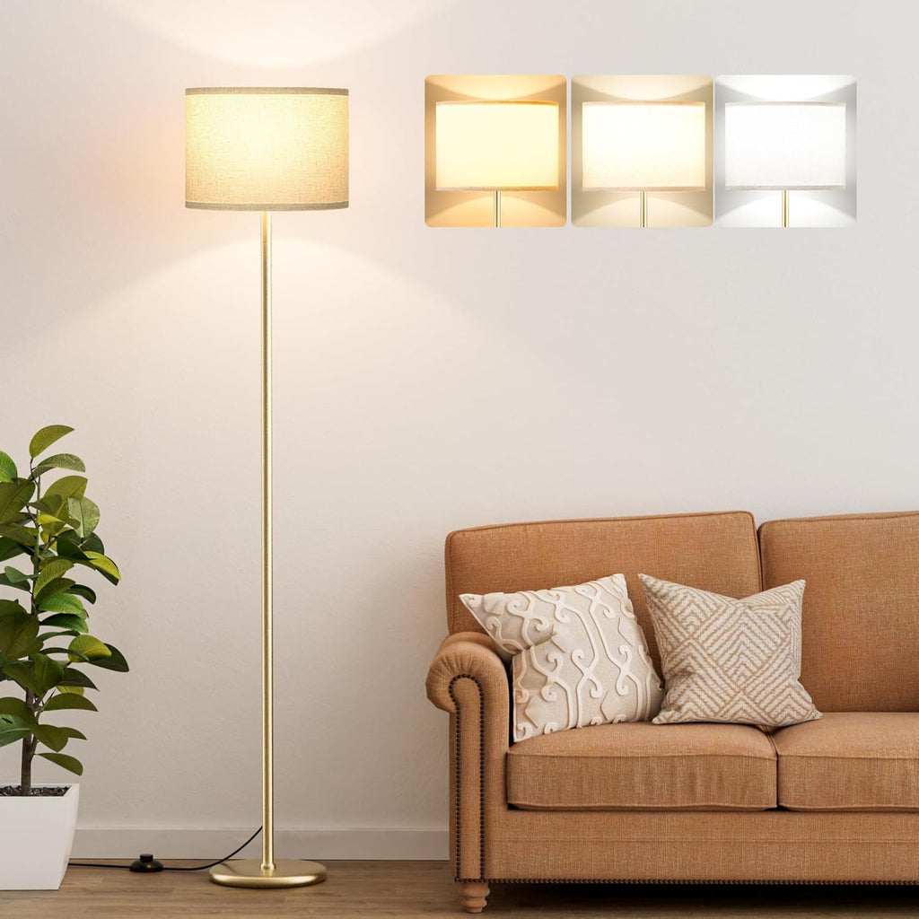 Modern Floor Lamp Simple Design with White Shade, Foot Pedal Switch, 60" Small Tall Lamps for Living Room Bedroom Office Dining Room Kitchen, Black Pole Lamp(Without Bulb) - Grand Goldman