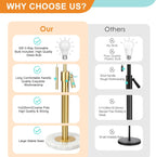 Modern Floor Lamp for Living Room, Adjustable Height Standing Lamp with Marble Base, 3-Way Dimmable Gold Brass Tall Pole Light with White Linen Shade for Reading, Bedroom, Chain Switch, Bulb Included - Grand Goldman