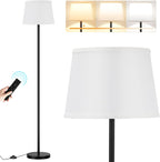 Modern Floor Lamp with Adjustable Brightness, Remote Control, Black, LED Bulbs, White Shade, Foot Switch, Easy Assembly - Grand Goldman