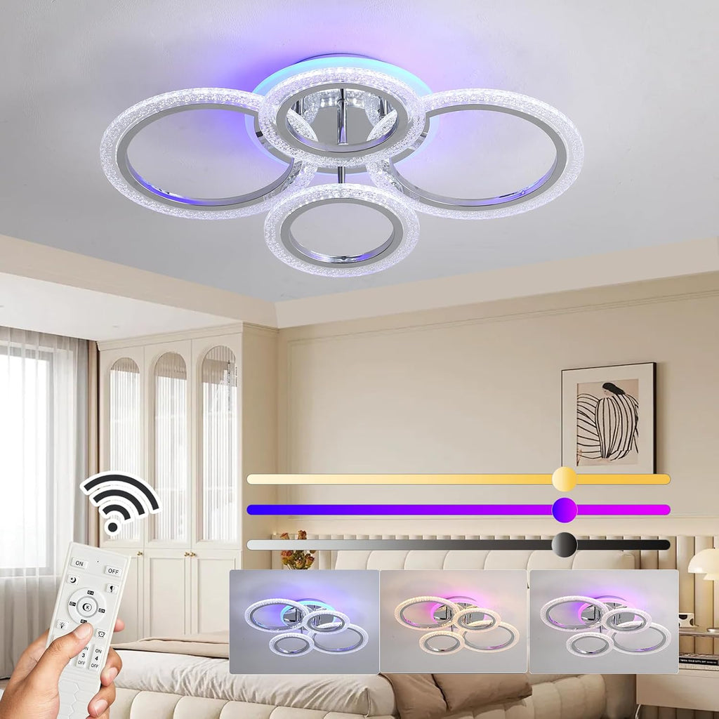 Modern LED Ceiling Light,Dimmable Ceiling Lights for Bedroom,70W Flush Mount Ceiling Light,6 Rings Lighting Fixture LED Ceiling Lamp for Kitchen,Living Room,Laundry Room,3000-6000K,Black - Grand Goldman