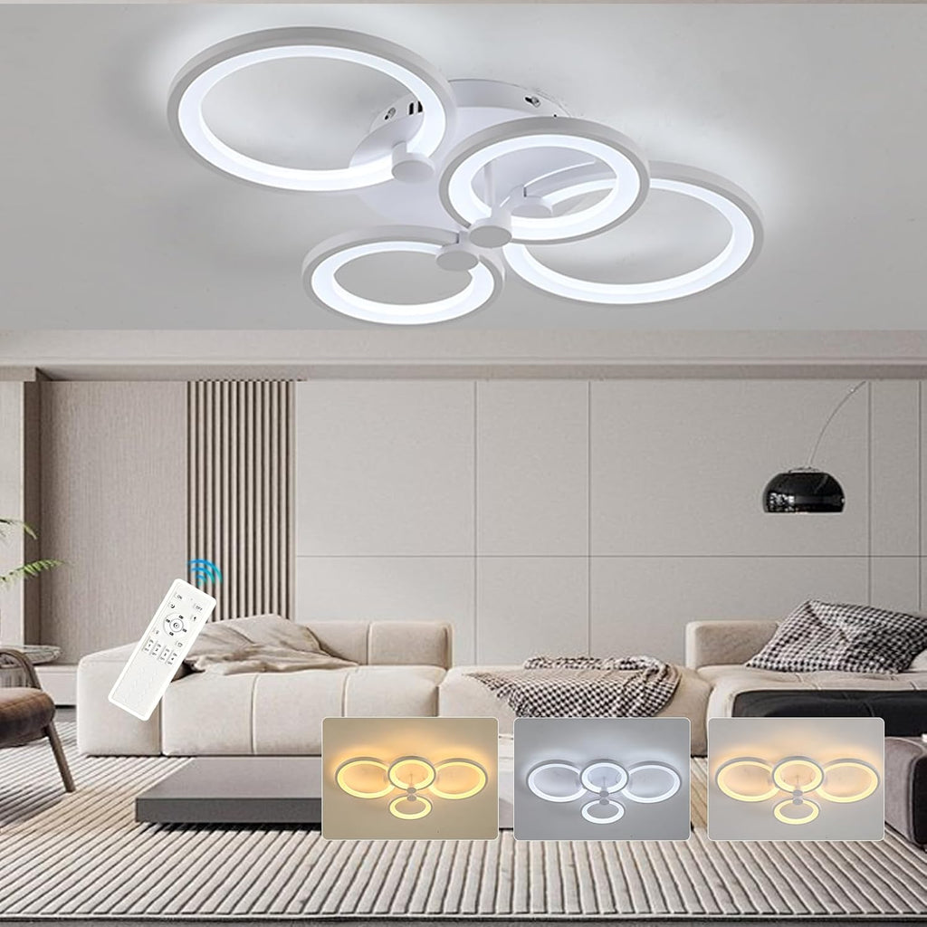 Modern LED Ceiling Light,Dimmable Ceiling Lights for Bedroom,70W Flush Mount Ceiling Light,6 Rings Lighting Fixture LED Ceiling Lamp for Kitchen,Living Room,Laundry Room,3000-6000K,Black - Grand Goldman