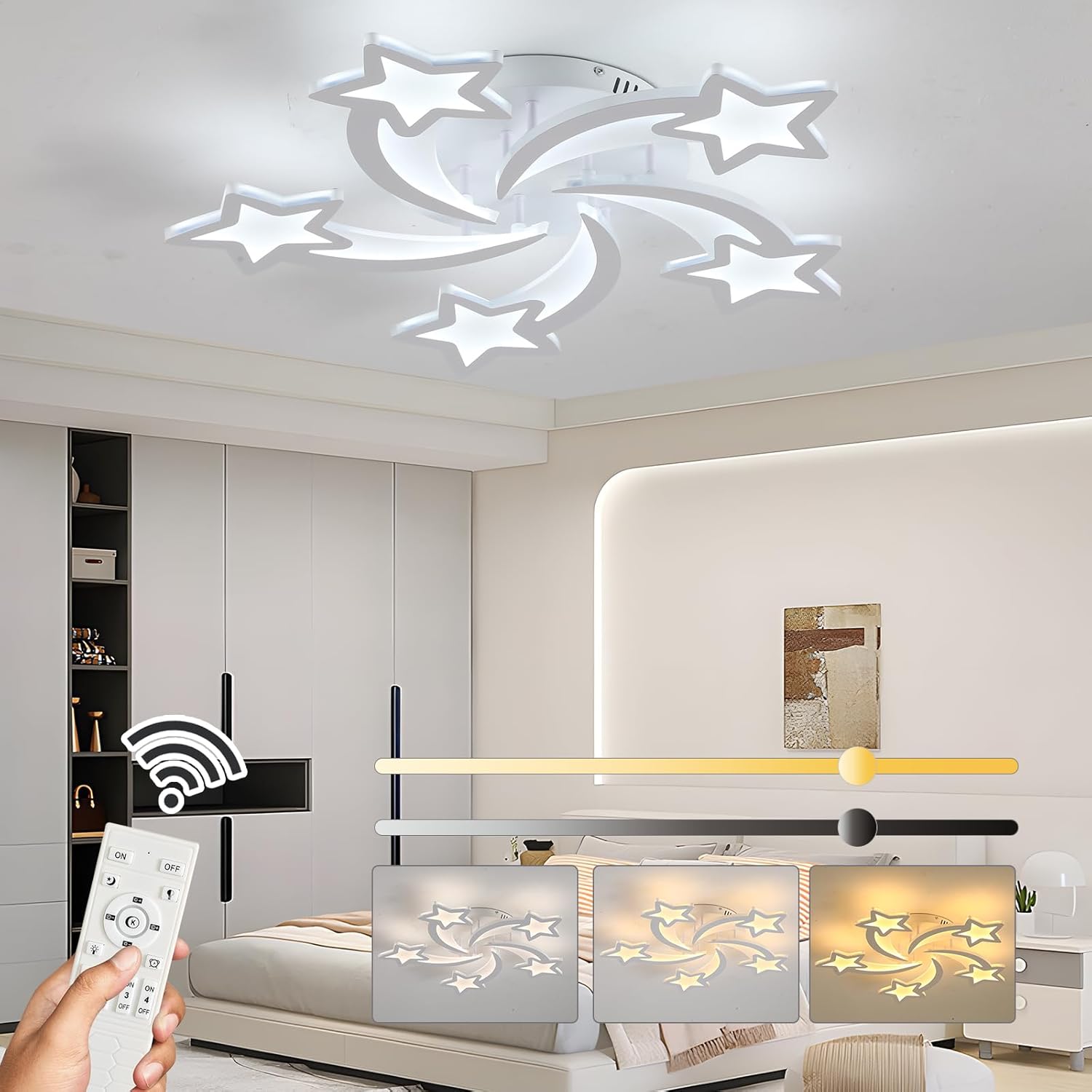 Modern LED Ceiling Light,Dimmable Ceiling Lights for Bedroom,70W Flush Mount Ceiling Light,6 Rings Lighting Fixture LED Ceiling Lamp for Kitchen,Living Room,Laundry Room,3000-6000K,Black - Grand Goldman