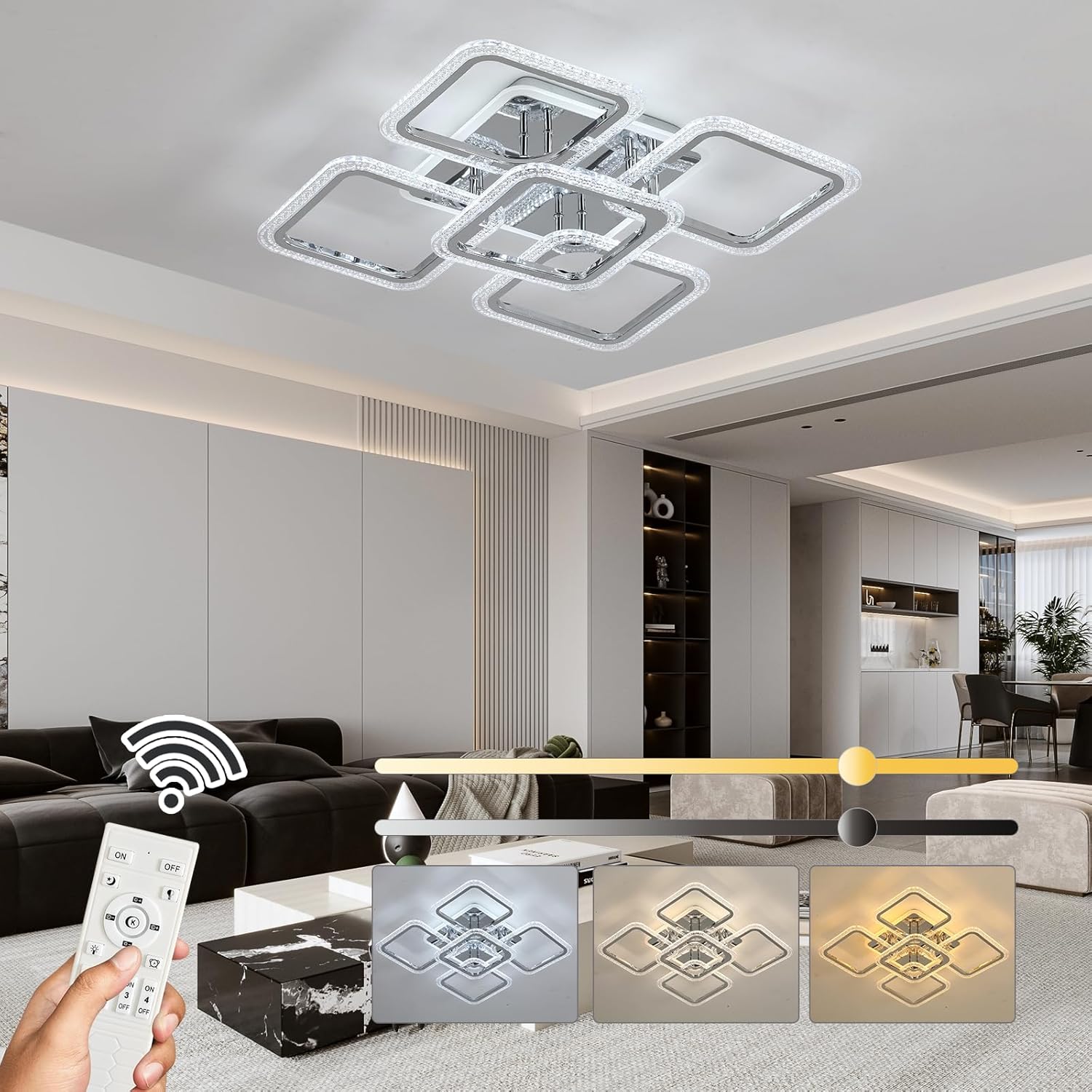 Modern LED Ceiling Light,Dimmable Ceiling Lights for Bedroom,70W Flush Mount Ceiling Light,6 Rings Lighting Fixture LED Ceiling Lamp for Kitchen,Living Room,Laundry Room,3000-6000K,Black - Grand Goldman