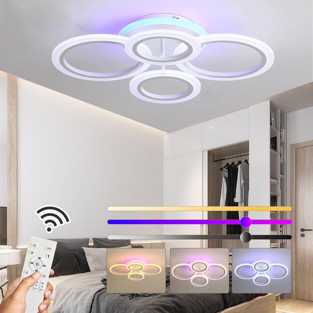 Modern LED Ceiling Light,Dimmable Ceiling Lights for Bedroom,70W Flush Mount Ceiling Light,6 Rings Lighting Fixture LED Ceiling Lamp for Kitchen,Living Room,Laundry Room,3000-6000K,Black - Grand Goldman