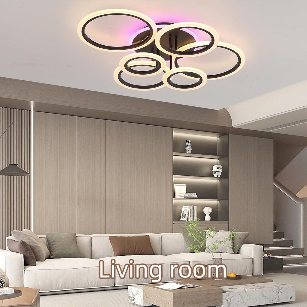 Modern LED Ceiling Light,Dimmable Ceiling Lights for Bedroom,70W Flush Mount Ceiling Light,6 Rings Lighting Fixture LED Ceiling Lamp for Kitchen,Living Room,Laundry Room,3000-6000K,Black - Grand Goldman