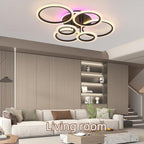 Modern LED Ceiling Light,Dimmable Ceiling Lights for Bedroom,70W Flush Mount Ceiling Light,6 Rings Lighting Fixture LED Ceiling Lamp for Kitchen,Living Room,Laundry Room,3000-6000K,Black - Grand Goldman