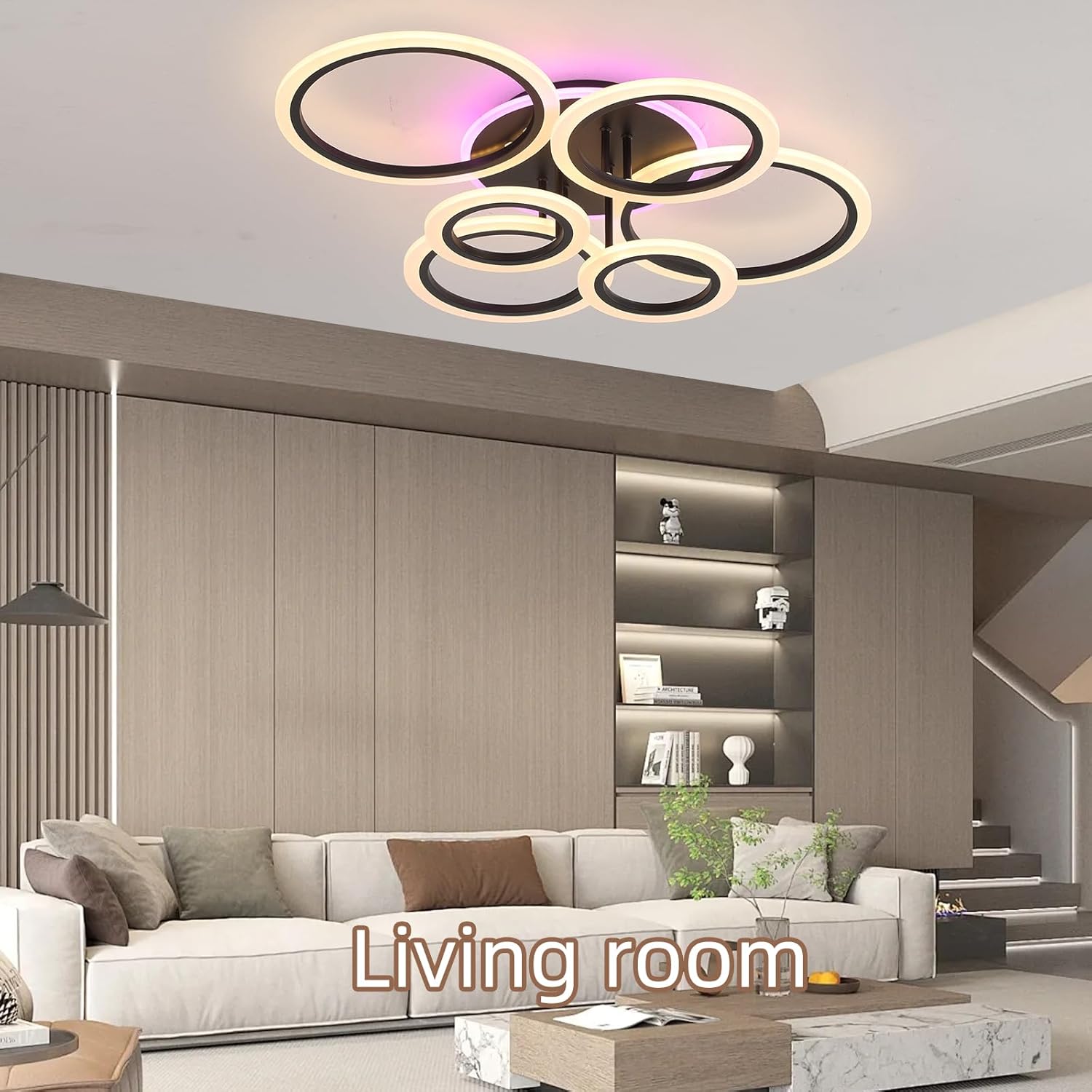 Modern LED Ceiling Light,Dimmable Ceiling Lights for Bedroom,70W Flush Mount Ceiling Light,6 Rings Lighting Fixture LED Ceiling Lamp for Kitchen,Living Room,Laundry Room,3000-6000K,Black - Grand Goldman