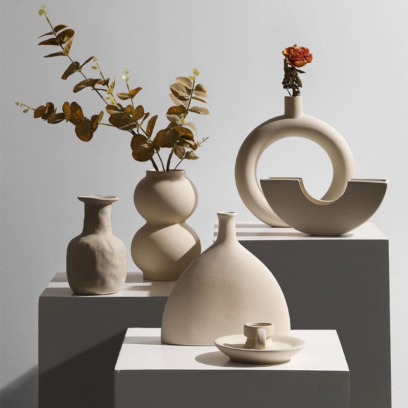 Modern Minimalist Ceramic Vase Flower Ornaments - Grand Goldman