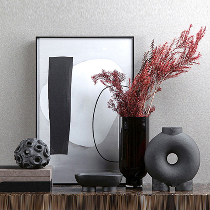 Modern New Chinese Style Black Retro Round Ceramic Vase Decoration - Grand Goldman