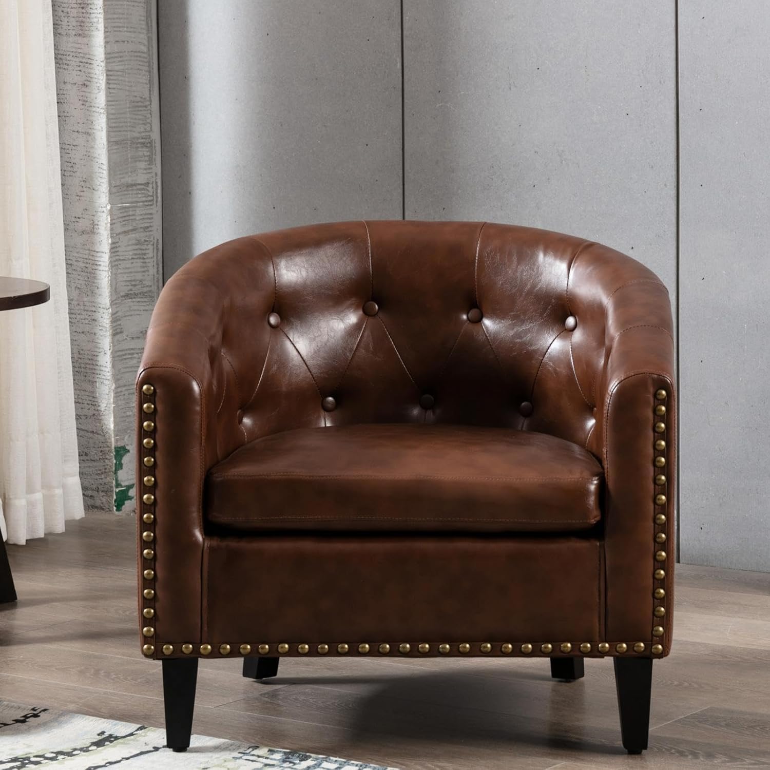 Modern PU Leather Tufted Barrel Chair, Sleek Tub Chair for Living Room, Bedroom, Premium Club Chair with Durable Design - Stylish and Comfortable Seating Upgrade - Grand Goldman